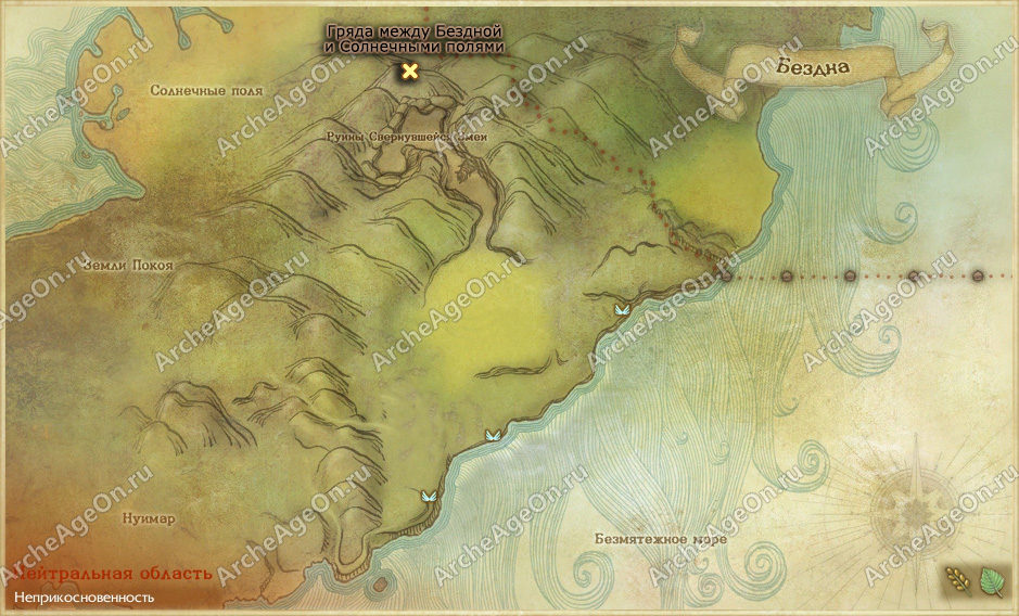 Гряда между Бездной и Солнечными полями в Бездне ArcheAge (карта)