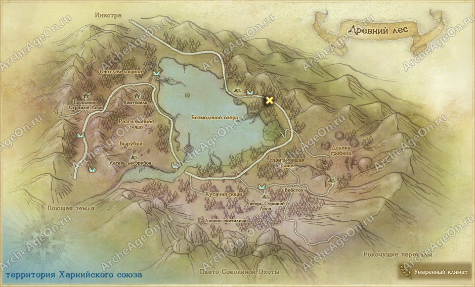 Карта досок объявлений в Древнем лесу ArcheAge