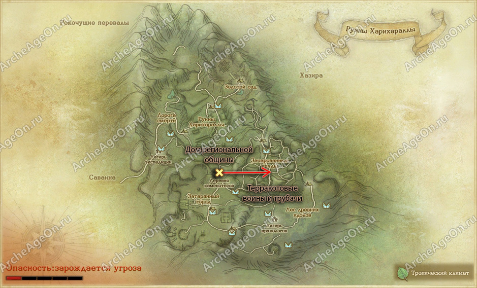 Карта досок объявлений в руинах Харихараллы ArcheAge
