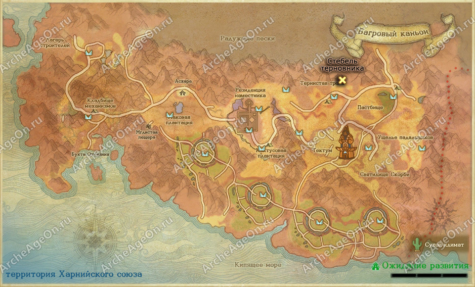 Стебель терновника в Багровом каньоне в ArcheAge (карта)