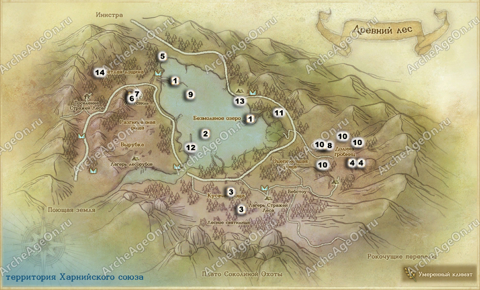Карта исследований Древнего леса в ArcheAge
