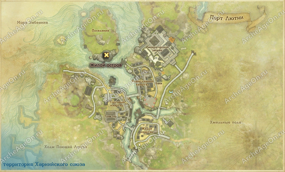 Жилой остров в Поющей земле в ArcheAge (карта)