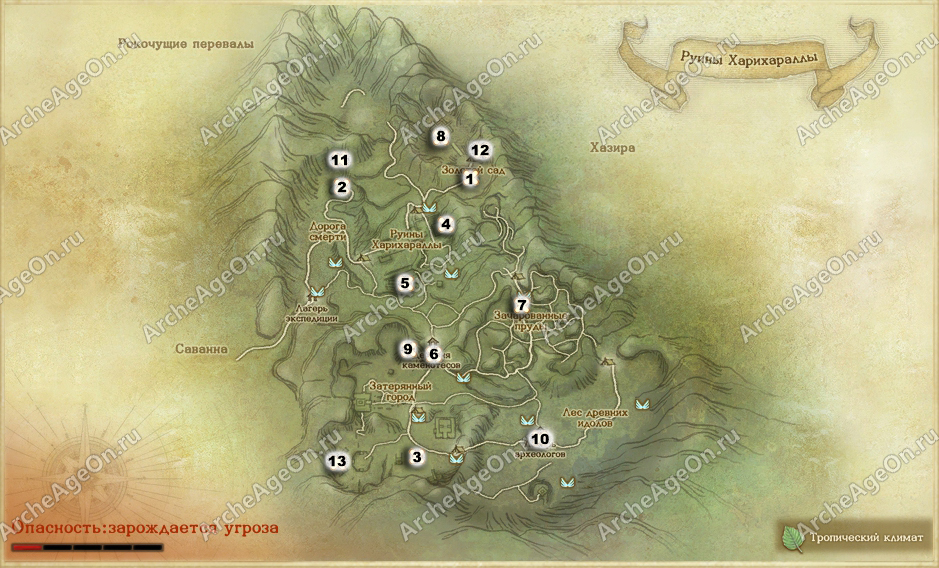 Карта исследований руин Харихараллы в ArcheAge