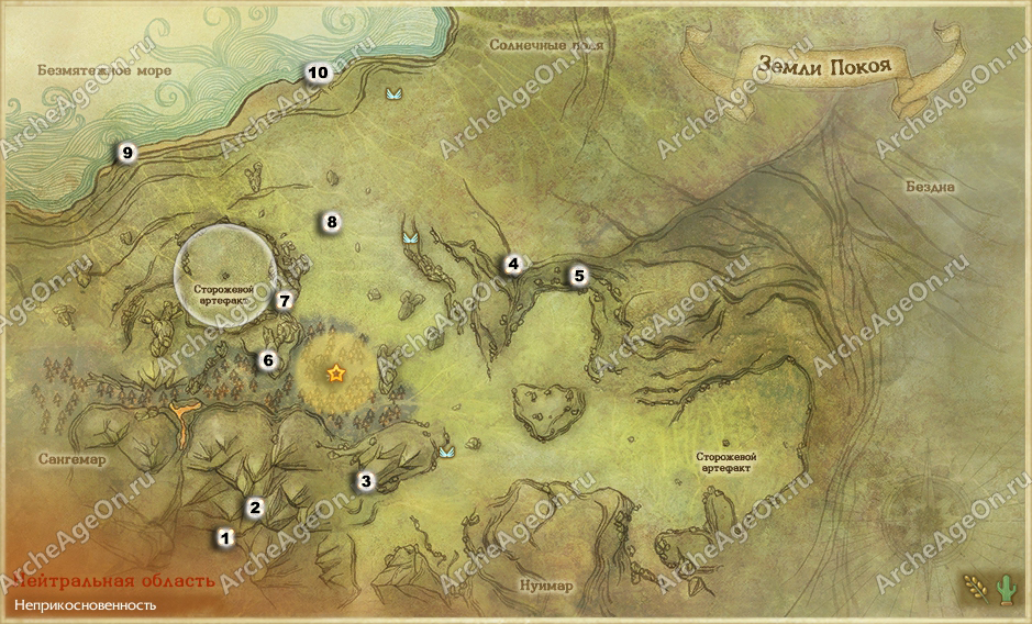 Карта исследований земель Покоя в ArcheAge