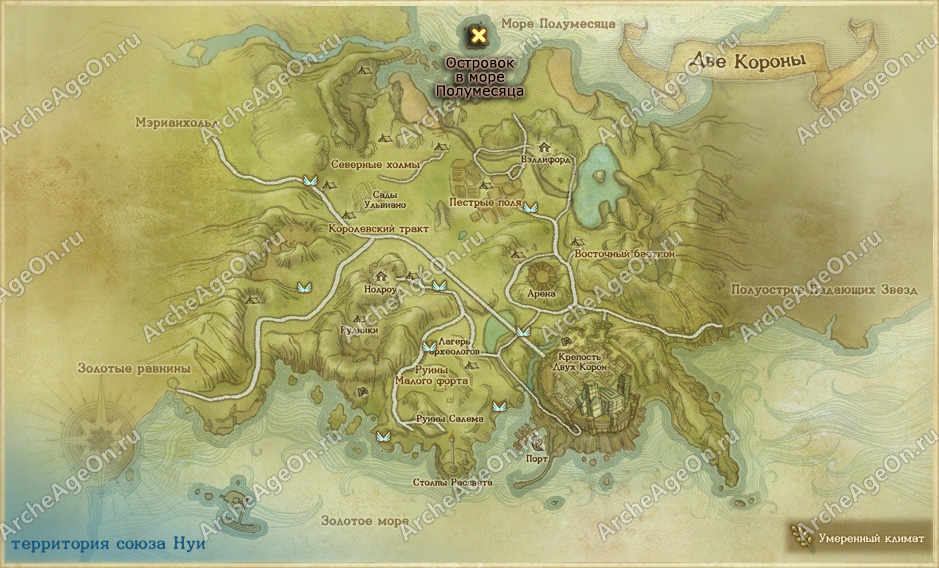 Островок в море Полумесяца на территории Двух Корон в ArcheAge (карта)