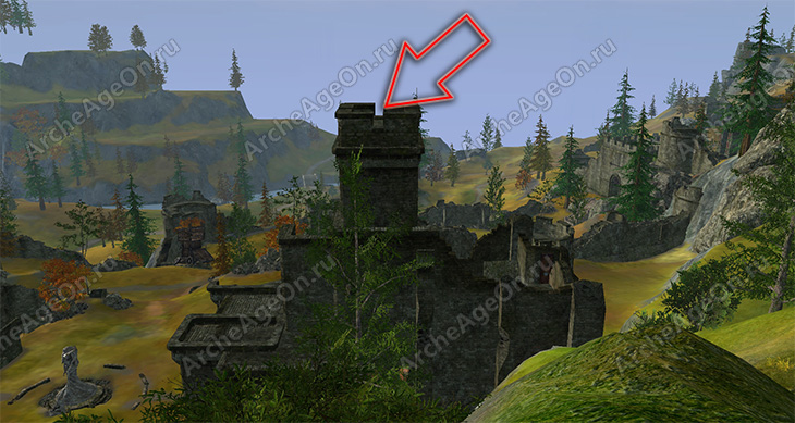 Осмотреть башни разрушенной крепости на холмах Лилиот в ArcheAge