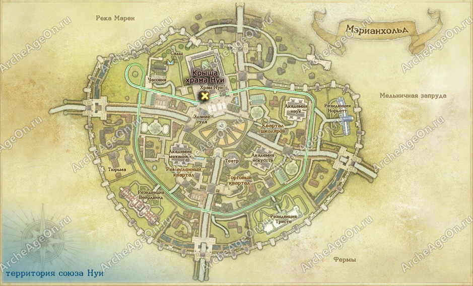 Крыша храма Нуи в Мэрианхольде в ArcheAge (карта)