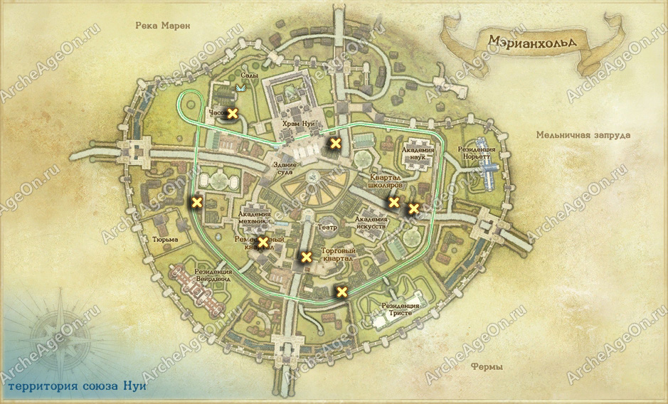 Карта местоположения ночной рассказчицы в Мэрианхольде в ArcheAge