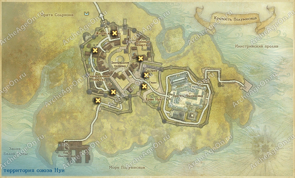 Карта местоположения ночной рассказчицы в крепости Полумесяца в ArcheAge
