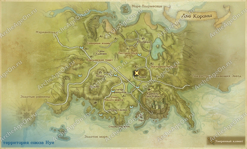 Место проведения Жутковина в Двух Коронах в ArcheAge (карта)